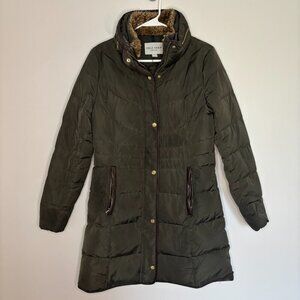 COLE HAAN Signature Down Feather Puffer Mid Length Womens S Coat Brown Hood